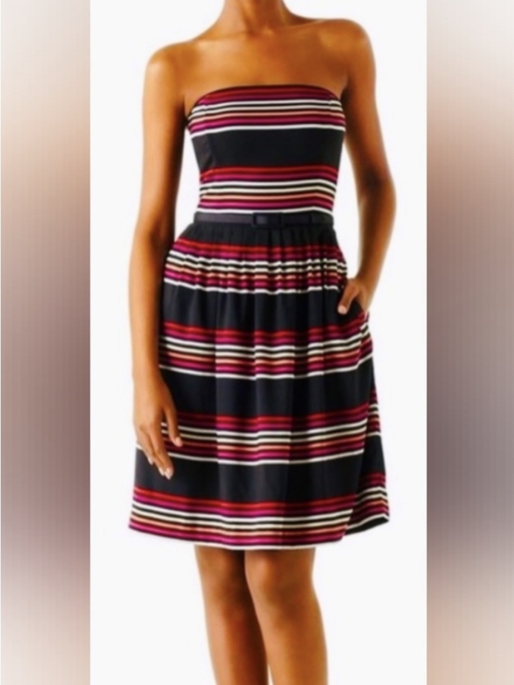 White House black market striped strapless dress